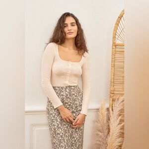 Rouje Lilou Top Viscose Wool Blend Ribbed Button Front  in Coquille